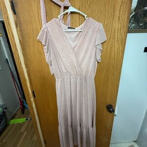 Elegant Pink Ruffle Sleeve Dress